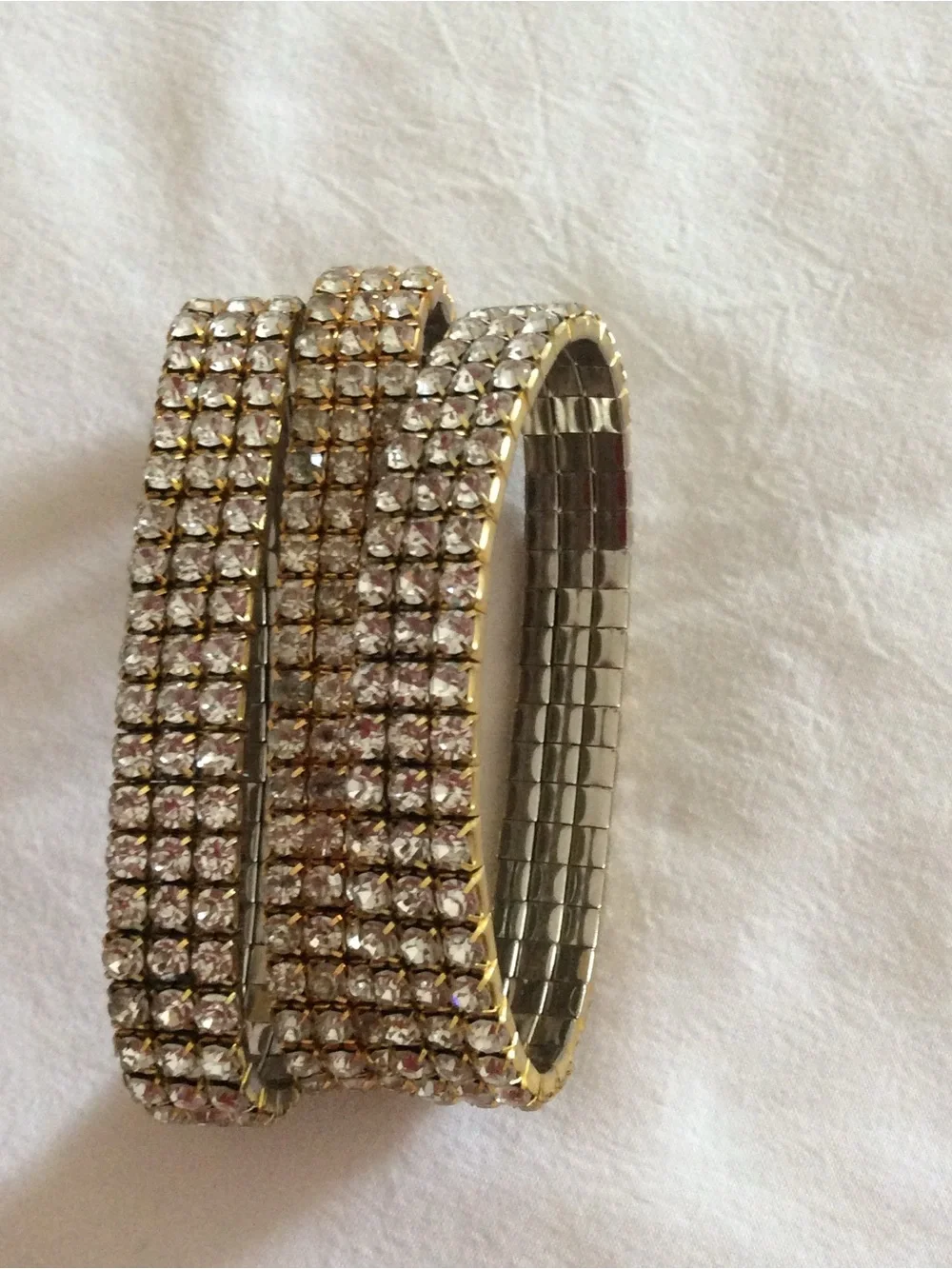 Gold and Clear Crystal Stretch Bangles - Women Jewelry- NWOT